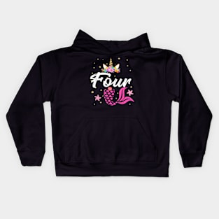 4Th Birthday Girl Unicorn Shirt Mermaid Tail 4 Years Old Kids Hoodie